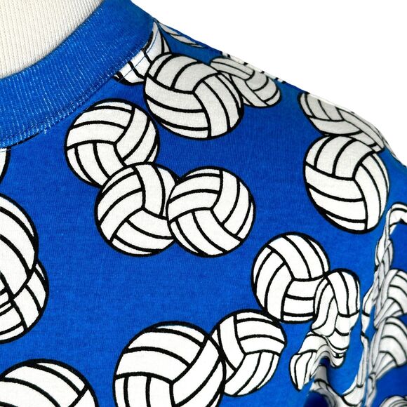 Vintage Big Dogs T-Shirt Mens Large Blue AOP Volleyball Print 90s Crew Rare - Picture 4 of 11